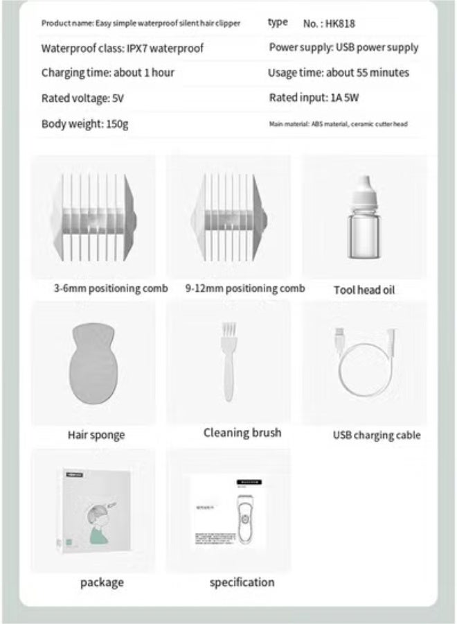Yijan Waterproof Children’s Hair Clipper with Suction and USB - Image 4